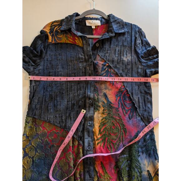 Palila Cardigan Embroidered Batik Tie Dye Velvet Boho Art to Wear Blue Size S - Picture 10 of 11